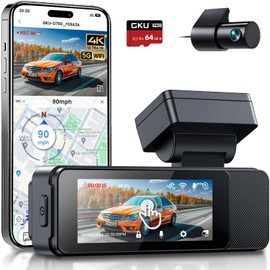 GKU Dash Cam Front and Rear, 3.18'' Touchscreen, 4K+1080P Dashcam, Built-in GPS, 5.8GHz WiFi Dash Camera for Cars with 24H Parking Monitor, Night Vision, WDR, Supports 512GB Max