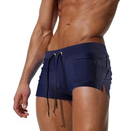 Tengling Mens Swimwear Short Swim Trunks with Zipper Pockets Dark Blue 1 XL