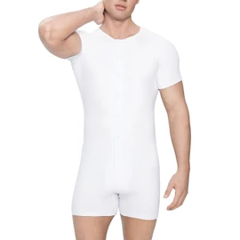 Landofgenie Mens Short Sleeve Onesie Jumpsuit Romper Pajamas Stretchy Cotton One Piece Garment Bodysuit White M