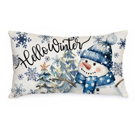 AACORS Winter Pillow Cover 12x20 Inch Snowman Snowflake Trees Decoration Holiday Farmhouse Pillow Case Decor for Home Sofa Couch (Blue) AA642-12