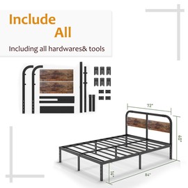 ZIYOO 14'' California King Bed Frame with Headboard, Heavy Duty Platform Bed Frame, No Box Spring Needed, Noise Free, Under Bed Storage Space, Black