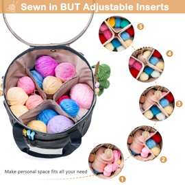 MYBAGZING Yarn Bag, Crochet Bag Organize with Transparent Lid, Yarn Storage Bags Yarn for Crocheting, Knitting Bag for Crochet Beginner,Yarn Holder, Yarn Bowl with Pocket for Crochet Accessories