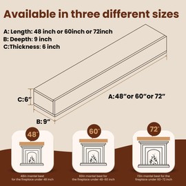 COSHOMER Fireplace Mantel - Floating Mantel Shelf, Wood Mantels for Over Fireplace, Wall-Mounted Mantels, Weight Capacity 60lbs, 60 X 9 X 6 inch, Walnut