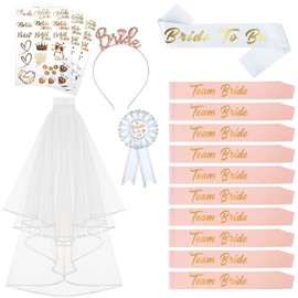 Hen Party Sash, 17PCS Hen Do Accessories Bride to Be Sash Hen Party Veil Team Bride Sash Hen Party Accessories (17Pcs)