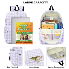 Dezcrab Backpack for Girls Kids School Bag Teens Women College Bookbag Casual Daypack (Cute Checkered Purple)