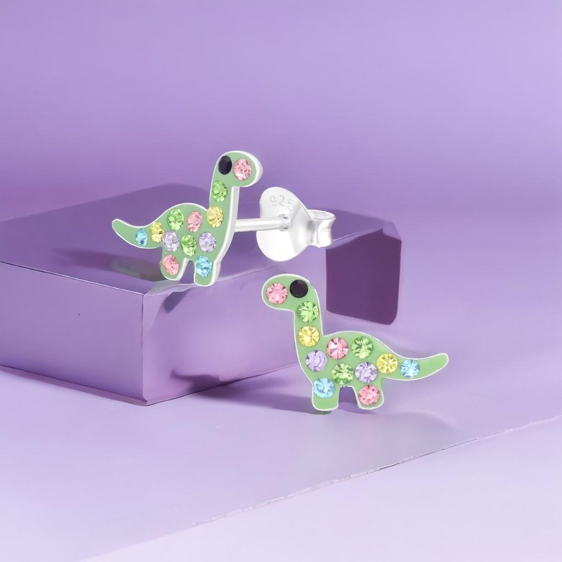 FIVE-D Children's Earrings Crystal Dinosaur Dino 925 Sterling Silver, Sterling