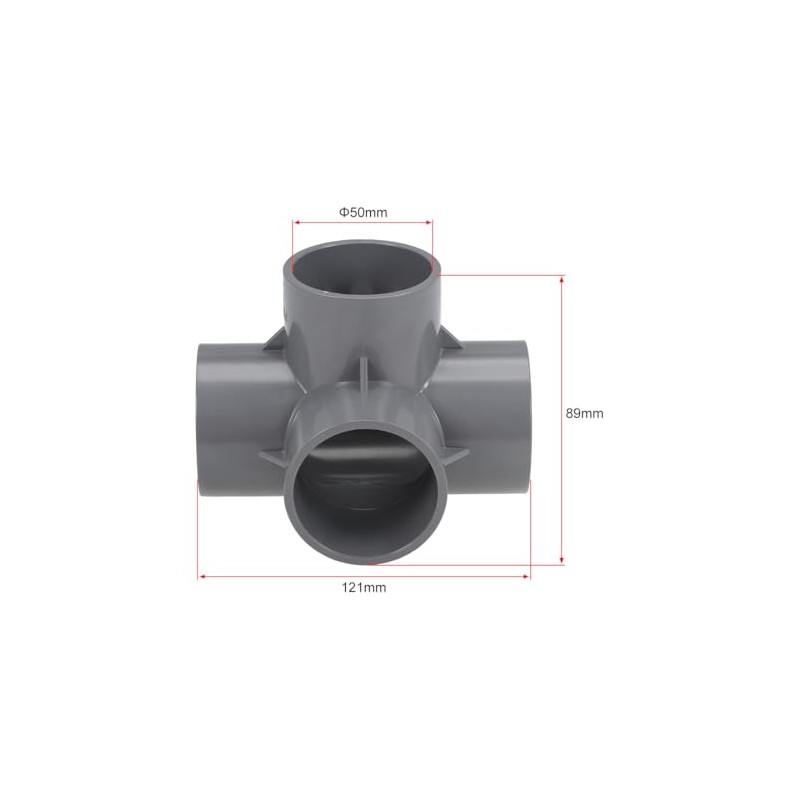 sourcing map 4-Way Elbow PVC Pipe Fitting Furniture Grade 50mm