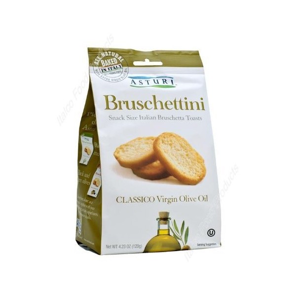 Asturi Classico Bruschettini - Virgin Olive Oil (Snack Size Italian Bruschetta Toasts), Buy TWELVE Bags and SAVE, Each Bag is 4.23 oz (Pack of 12)