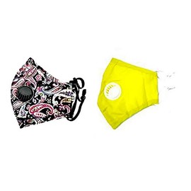 Set of 2 - Paisley Print & Solid Color Breathable Mask for Men & Women / AZFM1654 (Black, Yellow)