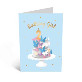 Second Birthday Card for Girls - Happy 2nd Birthday - Age 2 - Two Year Old - Blue Purple Pink Butterfly Greeting Card for Kids - Daughter - Toddler - Comes With Fun Stickers - By Central 23