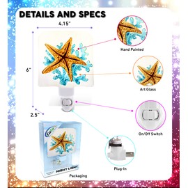 CoTa Global Sea Starfish Glass Plug in Night Light Energy Efficient Nightlight Wall Decorative Manual On Off Switch Incandescent Portable Lights for Stairways Bedroom Kitchen Hallways Bathroom