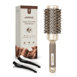 AIMIKE Large Roll Brush, Reduced Blow Time, Curling Brush, For Straightening & Curling, Nano Ceramic Ion Technology, Round Brush, Keeps Waves, Roll Curling Brush, Boar Bristles + Nylon, Round Hair
