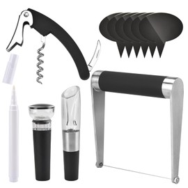 Guowall 10pcs/set Stainless Steel Cheese Wire Slicer Cheese Board Corkscrew Wine Opener Wine Pourer and Stopper Vacuum Pump Manual Tools