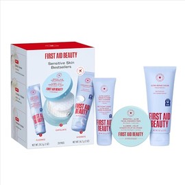 First Aid Beauty Juego de rutina para el cuidado de la piel sensible, limpiador ultra suave + almohadillas de brillo facial + crema ultra reparadora, 