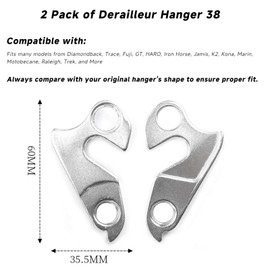 Derailleur Hanger 38 – CNC Alloy Rear Mech Dropout Replacement Compatible with Diamondback, Trace, Fuji, GT, HARO, Iron Horse, Jamis, K2, Kona, Marin, Motobecane, Raleigh, Trek, and More