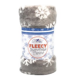 Cozydoze Xmas Blankets - Fleecy Throws. Christmas Trees, Reindeer, Owls, Winter Snowflakes In Red, Blue, Silver Grey, Gold, White. Warm & Cosy Double Thermal Fleece (Snowflakes Silver)
