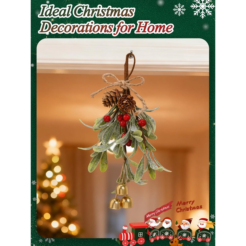 Artificial Mistletoe Christmas Decor - Christmas Ornaments with Bells Red