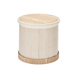 ARIA HOME Round Ottoman Coffee Table with Storage, Boucle Teddy Fabric Foldable Bench Footrest for Entryway, Removable Tray Lid, 17" W x 17" H for Bedroom, Living Room, Beige