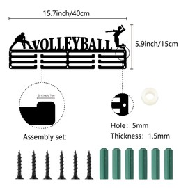 CREATCABIN Volleyball Medal Hanger Sports Medal Holder Display Award Lanyard Ribbons Organizer Metal Black Rack Mounted for Wall Hanging 60+ Medals Sport Race Gifts Soccer Players Athletes Competition