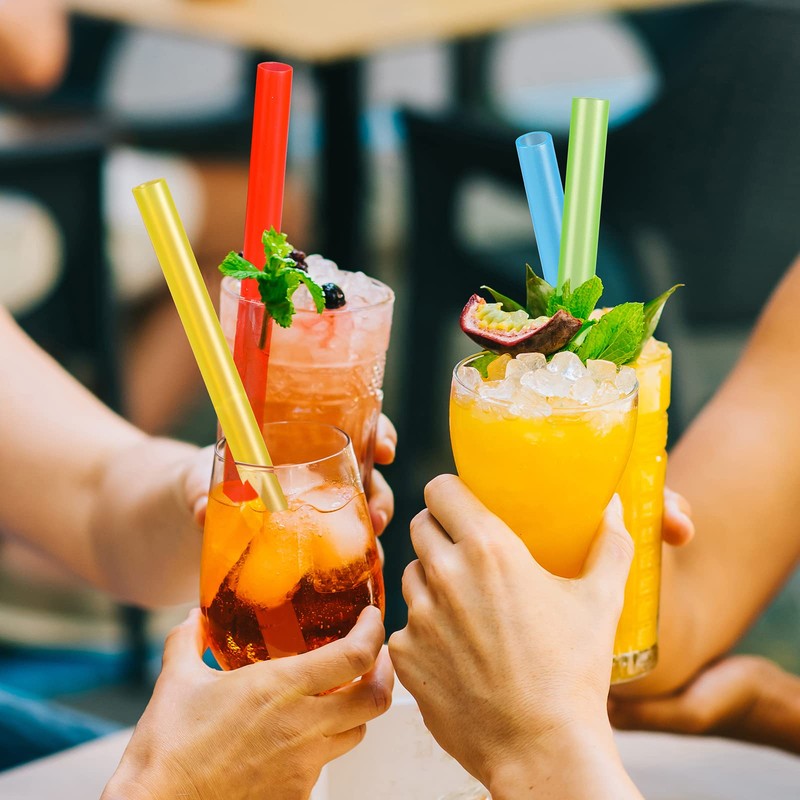 Angled Tips, 12 Pcs Wide Reusable Bubble Tea Straws with