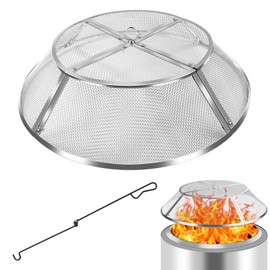 PWSOMJ Fire Pit Spark Screen for Solo Stove Bonfire, 19.5 Inch Bonfire Shield 304 Stainless Steel Detachable Mesh Fire Pit Spark Protector with Grill Function and Removal Tools