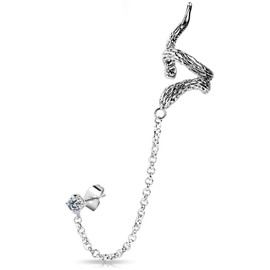 Snake Design ear Cuff with Chain Linked Clear CZ set Stud Ear Rings