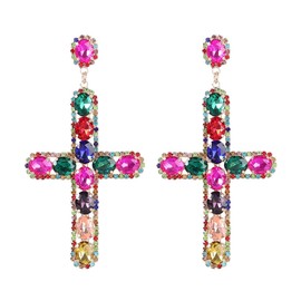 Colourful Cross Earrings, Baroque Cross Earrings for Women, Bohemian Cross Crucifix Earrings, Sparkling Cross Statement Earrings, Gothic Cross Boho Jewellery, Religious Holy Cross Earrings for Girls,