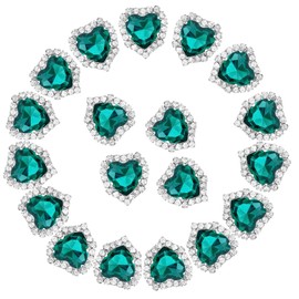 Heart Rhinestone Buttons 20pcs Large Sew on Heart Rhinestones Embellishments Flatback for Crafts Wedding Clothing Jewelry Making,Emerald