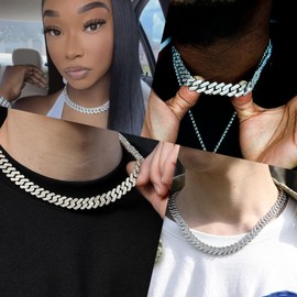 Yunhazit Cuban Link Chain Mens Ice Out Miami Cuban Necklace Silver/Gold Bling Diamond Hip Hop Jewelry for Women