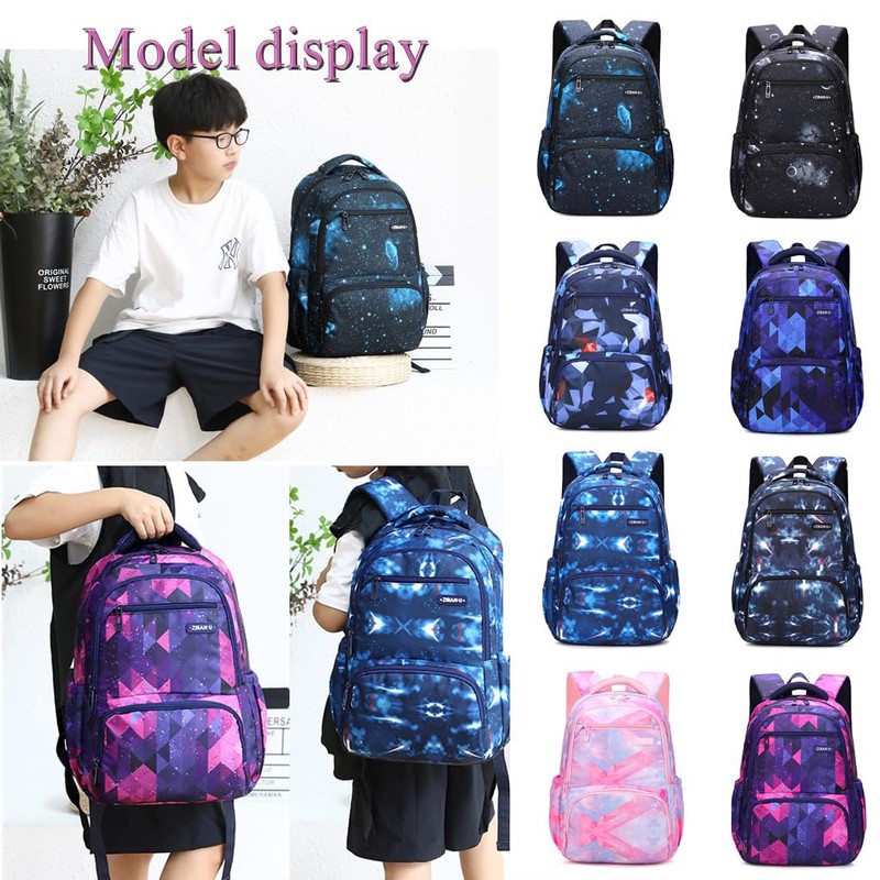 EKUIZAI Lattice Starry Geometric Print Backpack Elementary School Daypack Middle