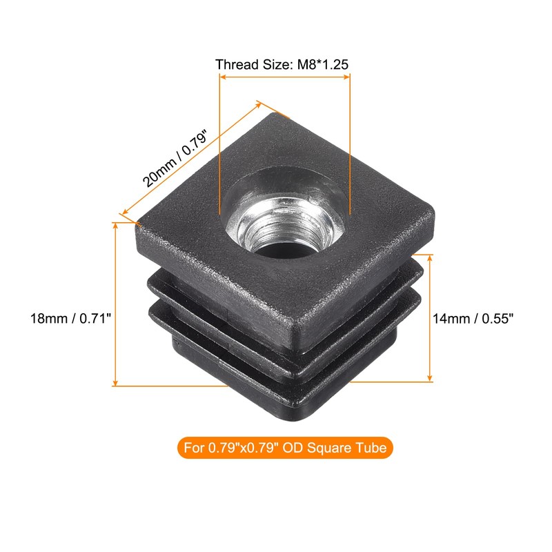 uxcell 12Pcs Inserts for Square Tubes with M8 Thread, for