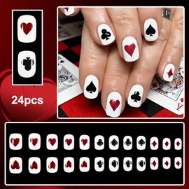 Uñas postizas cuadradas blancas cortas estilo póker, uñas acrílicas adhesivas para mujer, 24 unidades