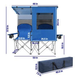 ptlsy Double Camping Chair with Canopy, Folding Two-Person Seat, Portable Outdoor Loveseat with Shade, Folding Chairs for Beach, Lawn, and Outdoor Activities (Blue)