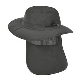 XCFWin Sun Hats for Men Women with Neck Flap,Breathable UPF 50+ Fishing Hat Wide Brim Bucket Hats Summer UV Protection Safari Hat (CA/US, Alpha, One Size, Dark Grey)