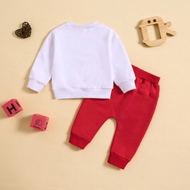 Xeadoffubio 2Pcs Toddler Boy Valentine 's Day Outfit Mama's Little Valentine Crewneck Long Sleeve Sweatshirt Heart Print Long Pants Outfit Heart Print Long Pants Set (White4, 2-3 Years)