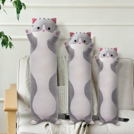 SHINUOER Cute Long Cat Body Pillow Cat Stuffed Animals Plushies Girls Boys Plush Pet Kawaii Stuff Plushie Funny Pillows Kids Plushy Toy(Gray, 27.5Inch)
