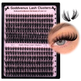 Goddvenus Lash Clusters Wispy Eyelash Clusters Fluffy Lashes Clusters Cute D Curl Cluster Eyelash Extensions with Soft Cotton Band Cluster Lashes 10-18mm Eyelashes Clusters for DIY Lash Extension