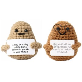 Crochet Positive Potato - 2pc Emotional Support Potato Positive Crochet New Years Gifts Small Potatoes Emotional Support Plush Crochet Potato Positive Tiny Potato - Positive Potato Crochet Gifts