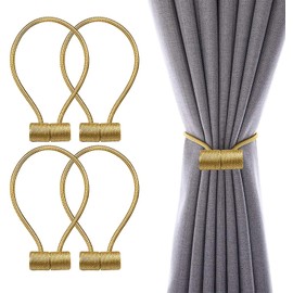 VEGCOO 4 Pieces Magnetic Curtain Tiebacks Clips Rope Curtain Holder Buckles Curtain Weaving Holder Buckles with Strong Durable Magnet for Window Decoration (Gold) EU patent 007971841-0001