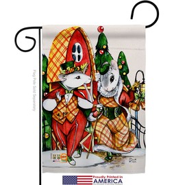 Holiday Mouses Garden Flags Pack Wintertime Christmas Santa Marry Xmas Present Reindeer Season Snow USA Vintage Applique Small Decorative Gift Yard House Banner Made In 13 X 18.5