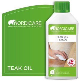 Nordicare Teak Oil (525 ml) - Wood Oil for the Entire Indoor Area - Revives the Original Color of Wood - Premium Teak Oil Wood Care Oil with Stain Protection - Natural Silk Matt Finish-Made in Denmark