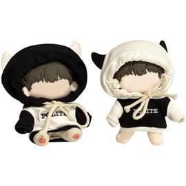 YUYAKESHI Cotton Doll Clothes, Doll Clothes, For 3.9 - 5.9 inches (10 - 15 cm) Plush, Loose Hoodie, Doll, Cute, Outerwear, Cow Horn, Plush (Black Hat + White Hat)
