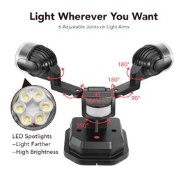 OREiN Motion Sensor Outdoor Security Lights, Dual-Head Adjustable LED Flood Lights, 3 Modes (Motion/Manual/Dusk to Dawn), 150W Equivalent, 5000K, IP65 Waterproof, Hardwired, Black (2 Pack)