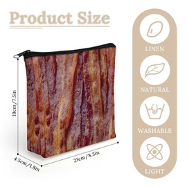PLANTLIX 3D Funny Realistic Food Fried Bacon Cosmetic Bag Makeup Bag Travel Zipper Pouch Gifts for Women Girls Sister Bestie Daughter Nurse Graduation Birthday Christmas Mothers Day