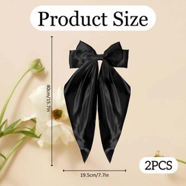 2 Pcs Silky Satin Big Hair Bows Ribbon Barrettes Clip, Oversized Satin Hair Bow Clips Metal Clips French Barrette Bow Hairbows for Women, Adult and Teens (Black And White)
