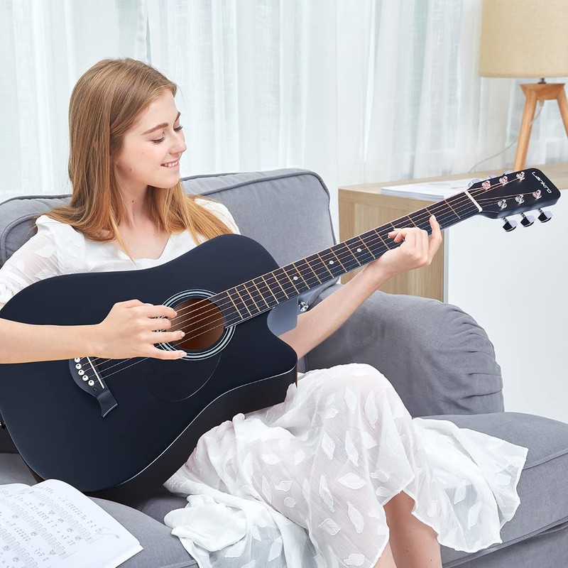 Lankro 38 inch Guitar Black Acoustic Guitar Beginner kit Adult