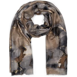 styleBREAKER 01017153 Women's Scarf with Elegant Marble Pattern and Golden Metallic Details Warm Winter Stole Multi-Coloured, Grey Taupe