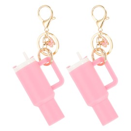PATIKIL Mini Tumbler Keychain, 2Pcs Mini Cup Keychain Lip Balm Holder Cute Charm Key Chain for Backpack Charm Women Purse Handbags, Pink Butterfly