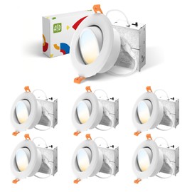 ASD 6 Pack 4 Inch Gimbal LED Recessed Lighting with Junction Box, 12W 842LM Airtight Dimmable Directional Downlight, 2700K-5000K Adjustable Eyeball Swivel Canless Ceiling Light, UL Listed, White
