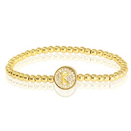 by you Initial Bracelets for Women 26 Letters Alphabet Round Charm Stainless Steel Gold Silver Beaded ball Bracelets (Gold - K)
